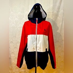 U.S. Polo Assn. Men’s Tricolor Hooded Windbreaker (L)